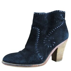 Ivanka Trump Womens 8.5 Black Suede Ankle Boots Western Stitch Block Heel‎